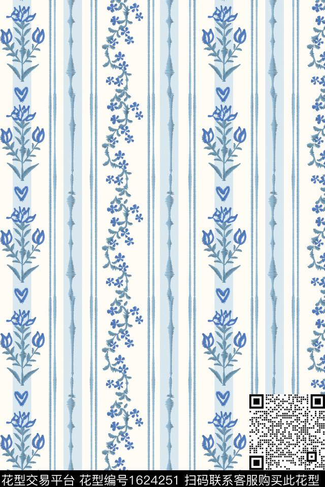 小清新小碎花条纹数码印花花型下载（图片编号: 1624251） - 瓦栏（Walan）