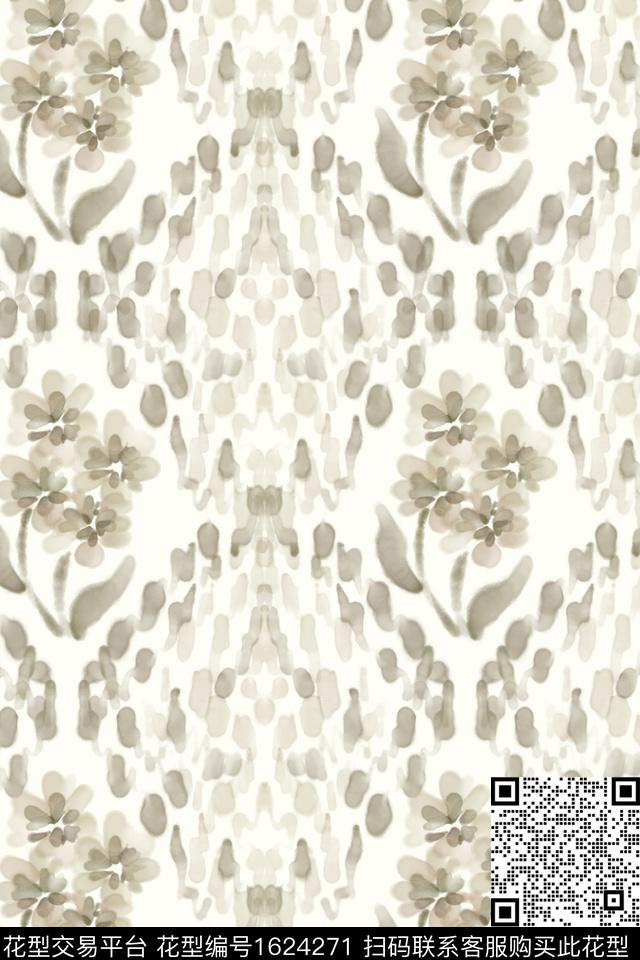 花卉水彩笔触数码印花花型下载（图片编号: 1624271） - 瓦栏（Walan）