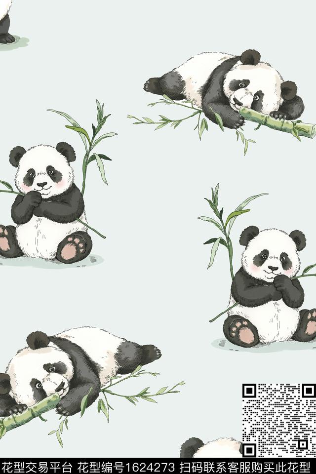 卡通动物熊猫水墨风数码印花花型下载（图片编号: 1624273） - 瓦栏（Walan）
