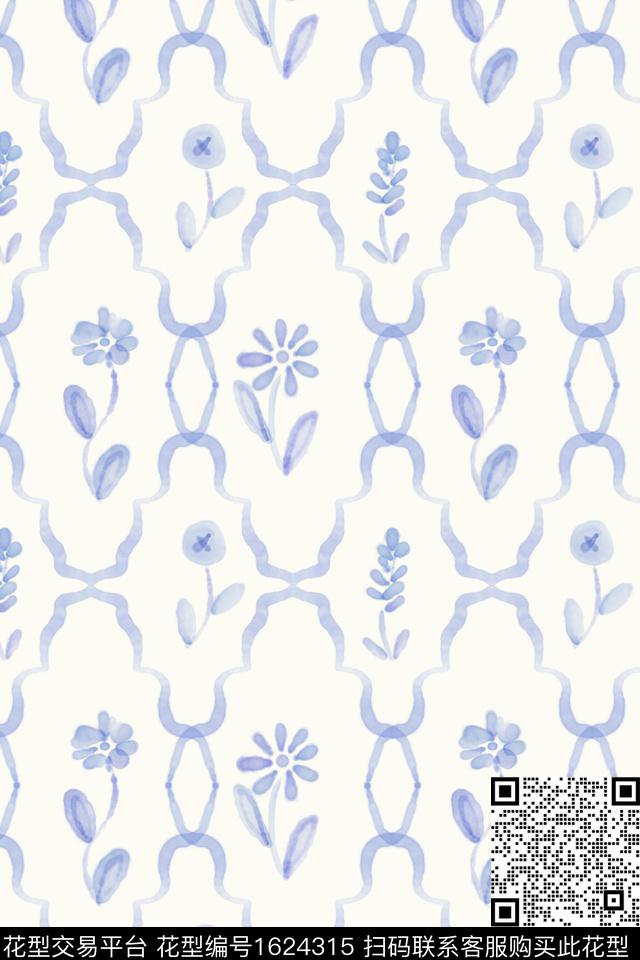 小清新花卉水彩数码印花花型下载（图片编号: 1624315） - 瓦栏（Walan）