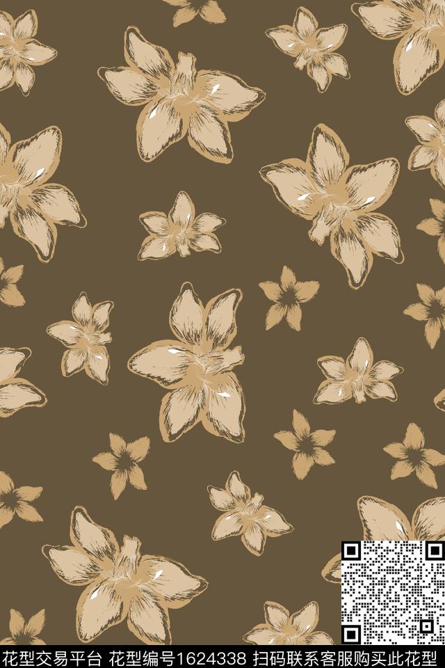 花卉复古数码印花花型下载（图片编号: 1624338） - 瓦栏（Walan）