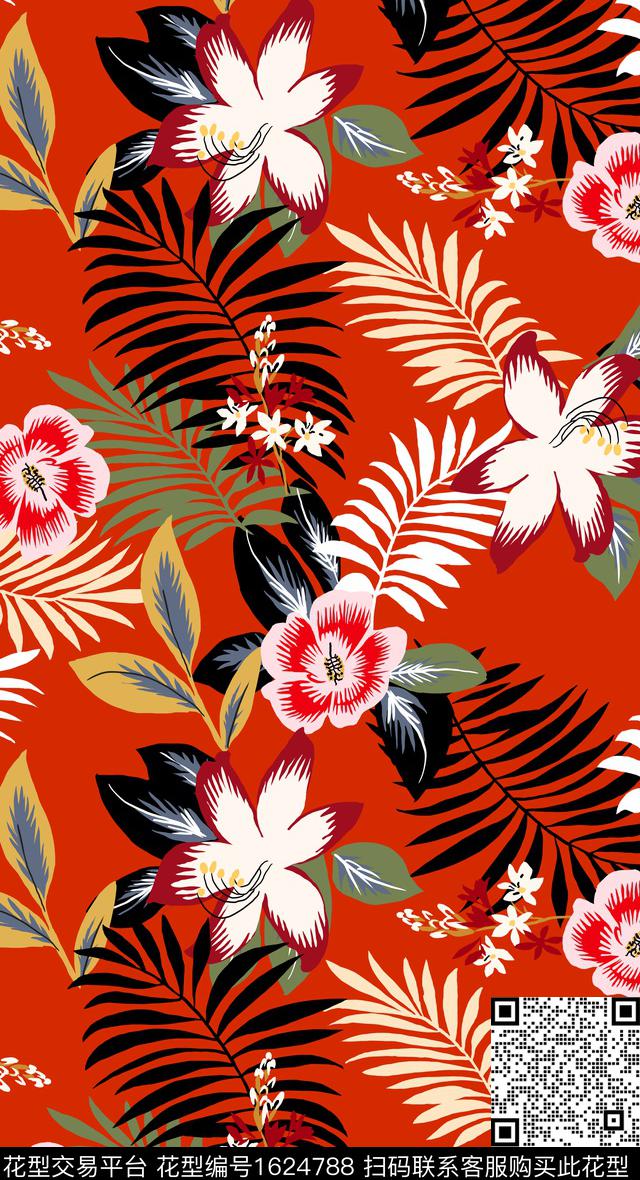 花卉剪影叶子传统印花花型下载（图片编号: 1624788） - 瓦栏（Walan）