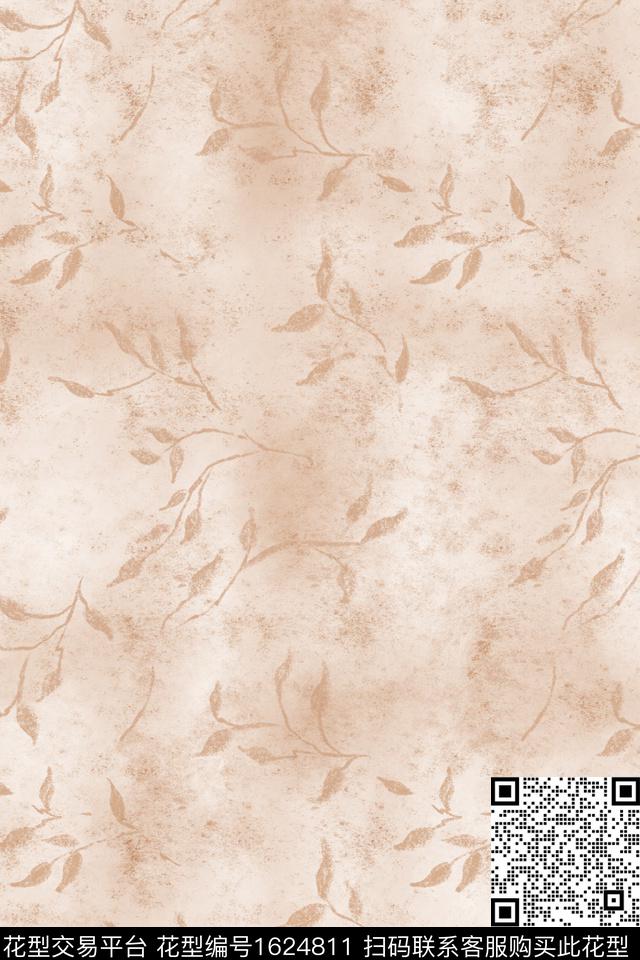 侘寂绿植树叶渐变数码印花花型下载（图片编号: 1624811） - 瓦栏（Walan）