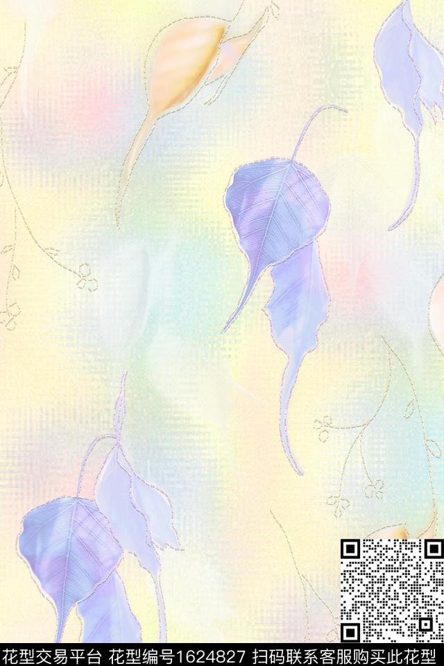 中国风渐变绿植树叶数码印花花型下载（图片编号: 1624827） - 瓦栏（Walan）
