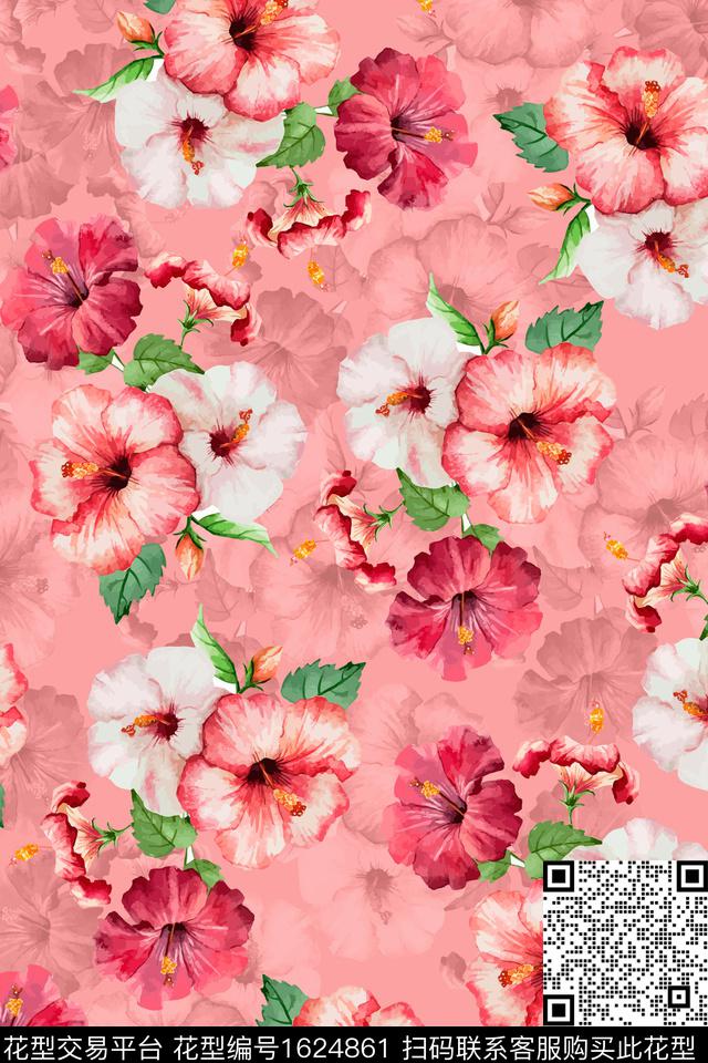 花卉影花数码印花花型下载（图片编号: 1624861） - 瓦栏（Walan）