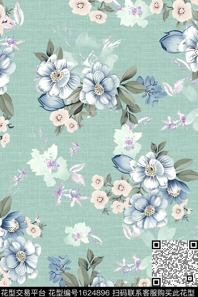 影花纹理花卉数码印花花型下载（图片编号: 1624896） - 瓦栏（Walan）
