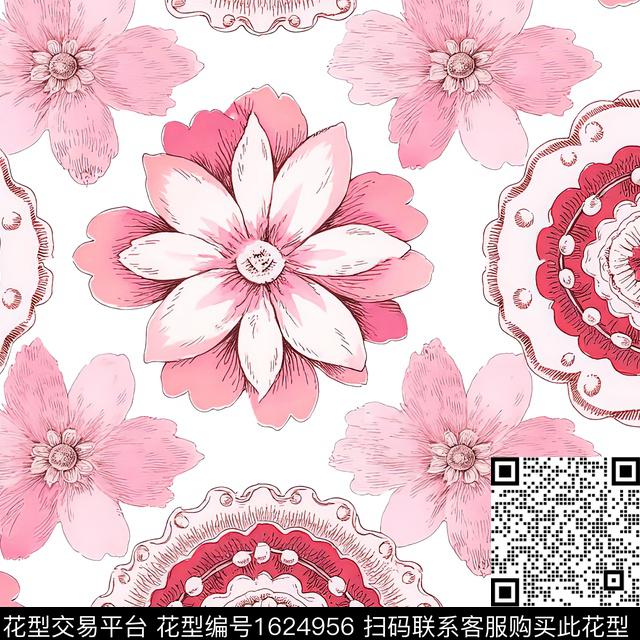 花卉民族风年轻女装数码印花花型下载（图片编号: 1624956） - 瓦栏（Walan）