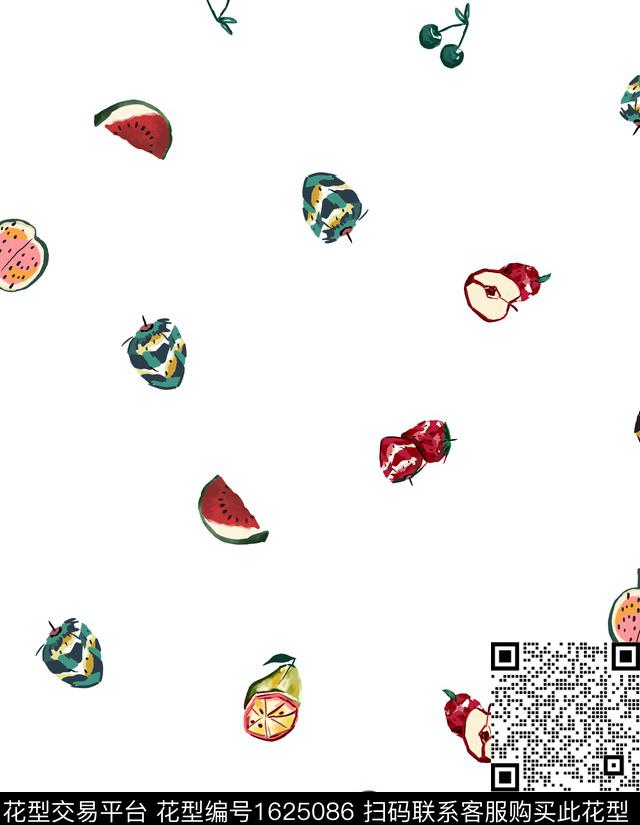 菠萝趣味樱桃数码印花花型下载（图片编号: 1625086） - 瓦栏（Walan）