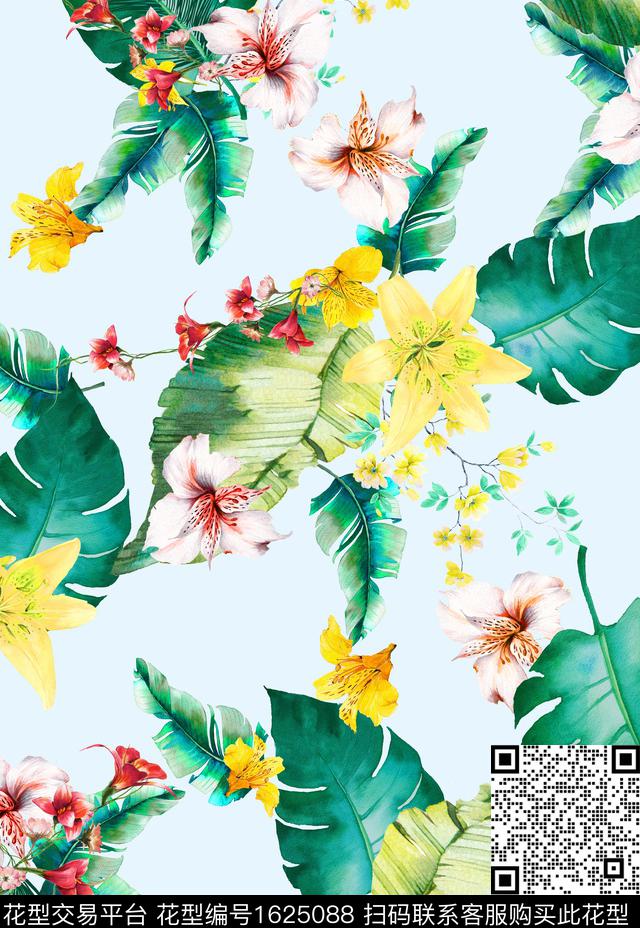 水彩花卉热带花型花卉数码印花花型下载（图片编号: 1625088） - 瓦栏（Walan）