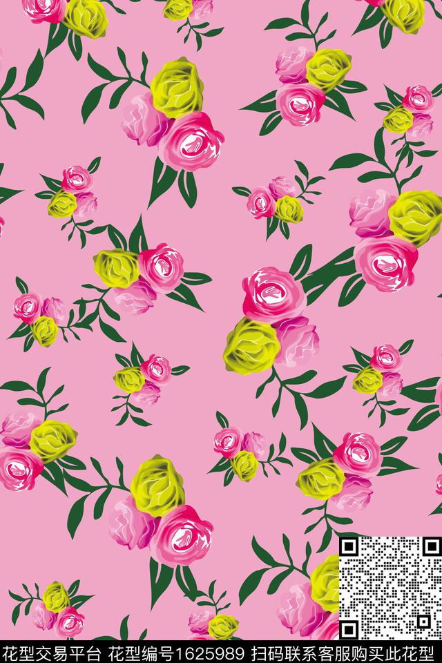 花卉满版散花抽象花卉数码印花花型下载（图片编号: 1625989） - 瓦栏（Walan）