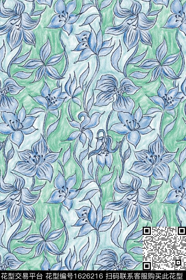 花卉线条花卉满版散花数码印花花型下载（图片编号: 1626216） - 瓦栏（Walan）