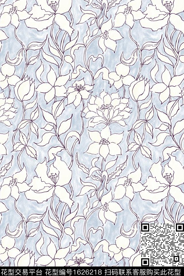 小清新花卉满版散花数码印花花型下载（图片编号: 1626218） - 瓦栏（Walan）