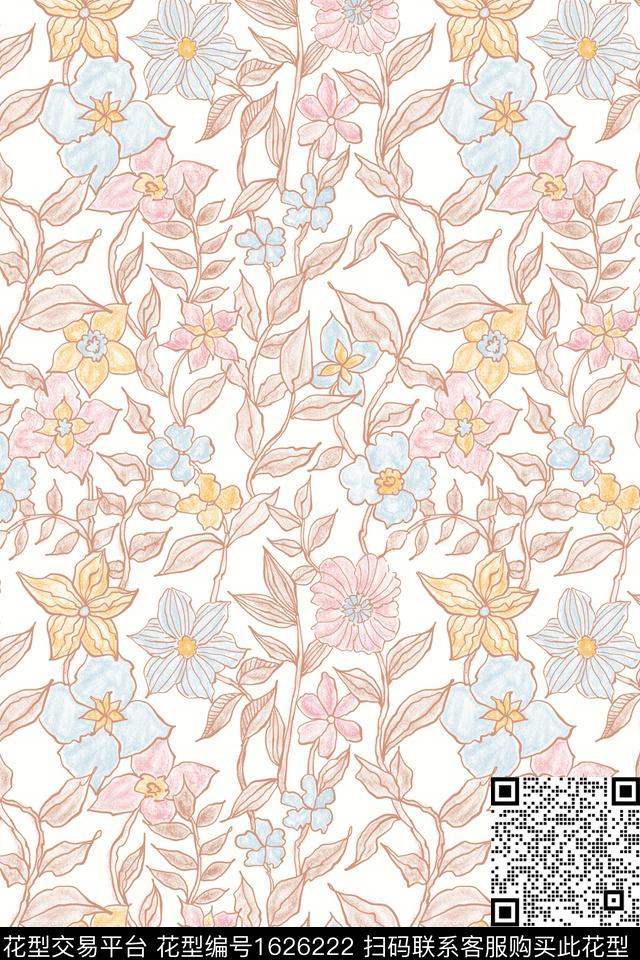 小清新花卉满版散花数码印花花型下载（图片编号: 1626222） - 瓦栏（Walan）