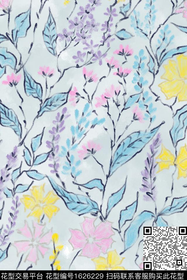 小清新花卉绿植树叶数码印花花型下载（图片编号: 1626229） - 瓦栏（Walan）