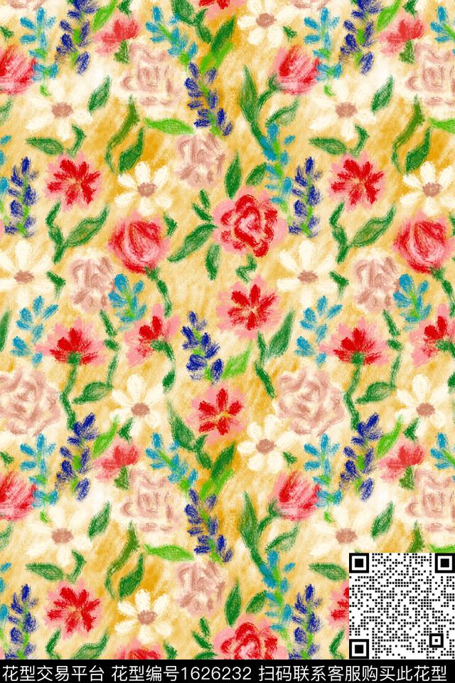 花卉小碎花油画花型数码印花花型下载（图片编号: 1626232） - 瓦栏（Walan）