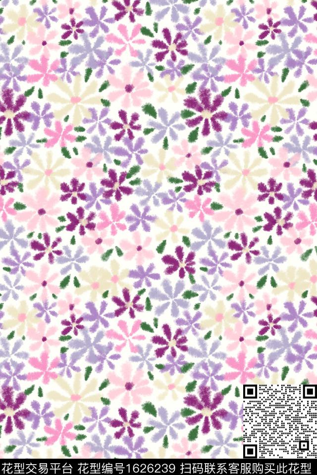 小清新清爽底花卉花卉数码印花花型下载（图片编号: 1626239） - 瓦栏（Walan）