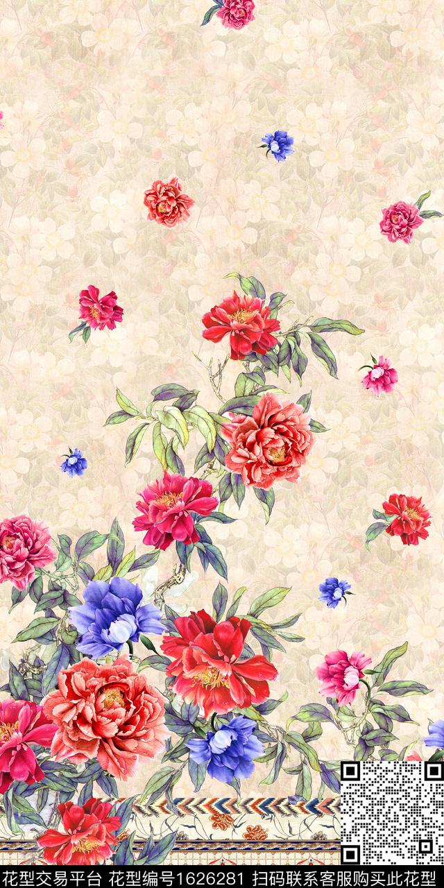 定位花民族风花卉数码印花花型下载（图片编号: 1626281） - 瓦栏（Walan）
