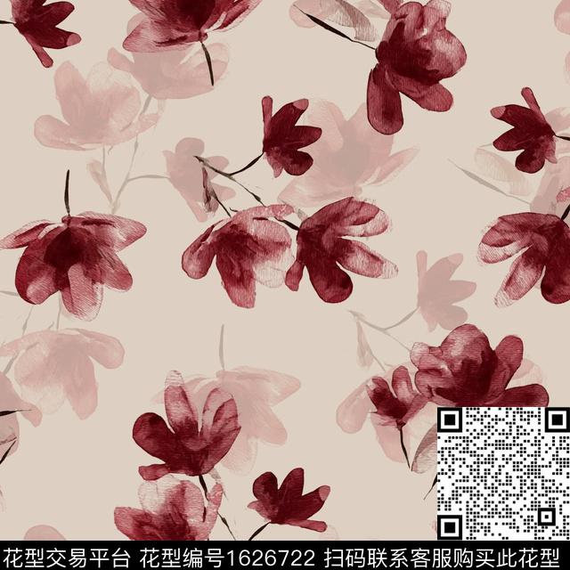 花卉水彩花卉影花数码印花花型下载（图片编号: 1626722） - 瓦栏（Walan）