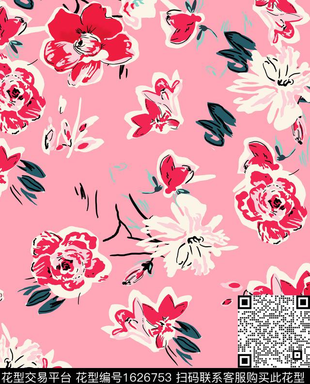 花卉抽象花卉数码印花花型下载（图片编号: 1626753） - 瓦栏（Walan）