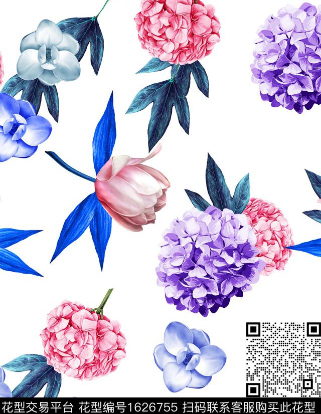 绣球花水彩花卉花卉数码印花花型下载（图片编号: 1626755） - 瓦栏（Walan）