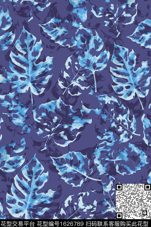 香云纱植物印染绿植树叶数码印花花型下载（图片编号: 1626789） - 瓦栏（Walan）