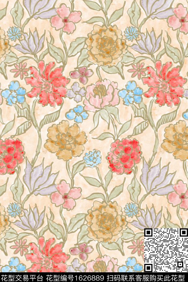 花卉油画花型满版散花数码印花花型下载（图片编号: 1626889） - 瓦栏（Walan）