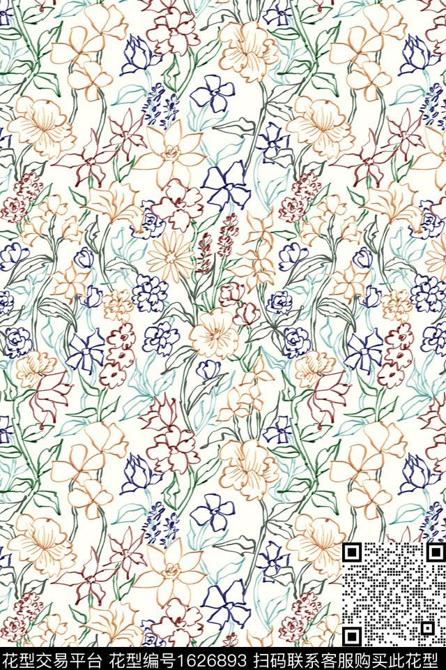 小清新清爽底花卉花卉数码印花花型下载（图片编号: 1626893） - 瓦栏（Walan）