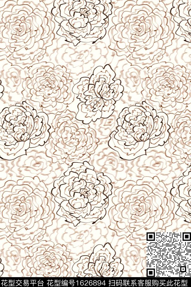 小清新大花花卉数码印花花型下载（图片编号: 1626894） - 瓦栏（Walan）