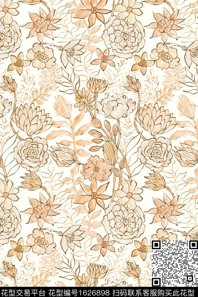 小清新花卉绿植树叶数码印花花型下载（图片编号: 1626898） - 瓦栏（Walan）