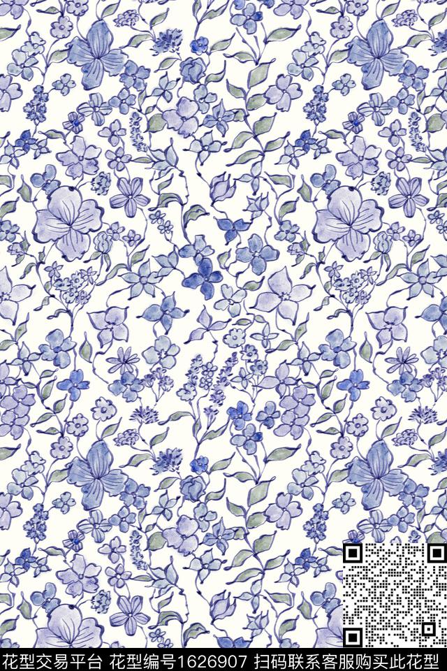 小清新清爽底花卉花卉数码印花花型下载（图片编号: 1626907） - 瓦栏（Walan）