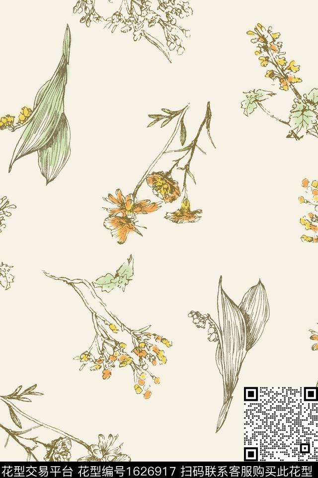 花卉清爽底花卉跳接数码印花花型下载（图片编号: 1626917） - 瓦栏（Walan）