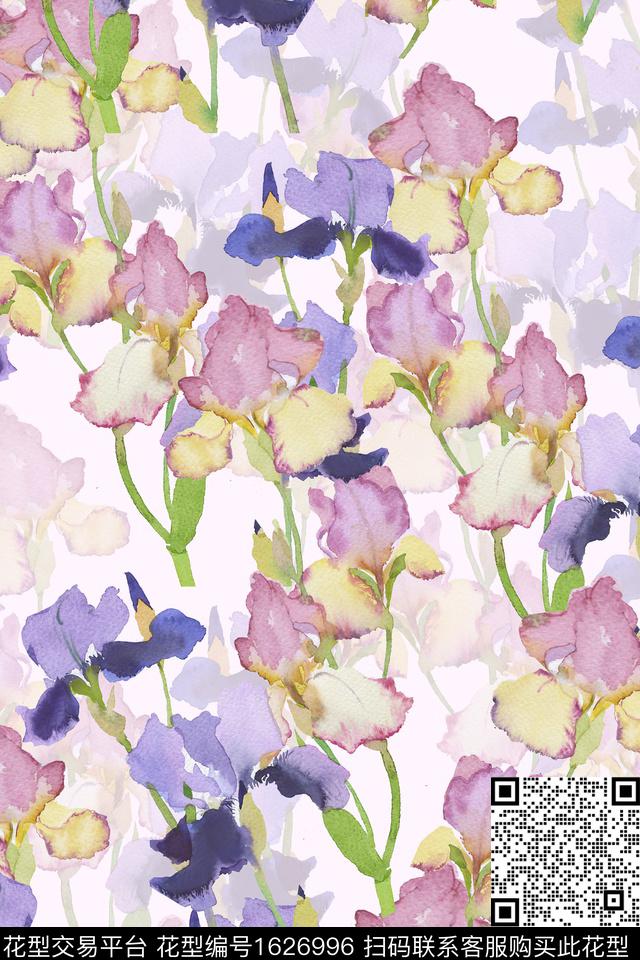 水彩花卉影花花卉数码印花花型下载（图片编号: 1626996） - 瓦栏（Walan）