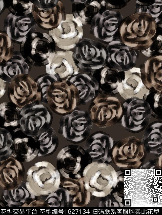 花卉抽象花卉笔触数码印花花型下载（图片编号: 1627134） - 瓦栏（Walan）