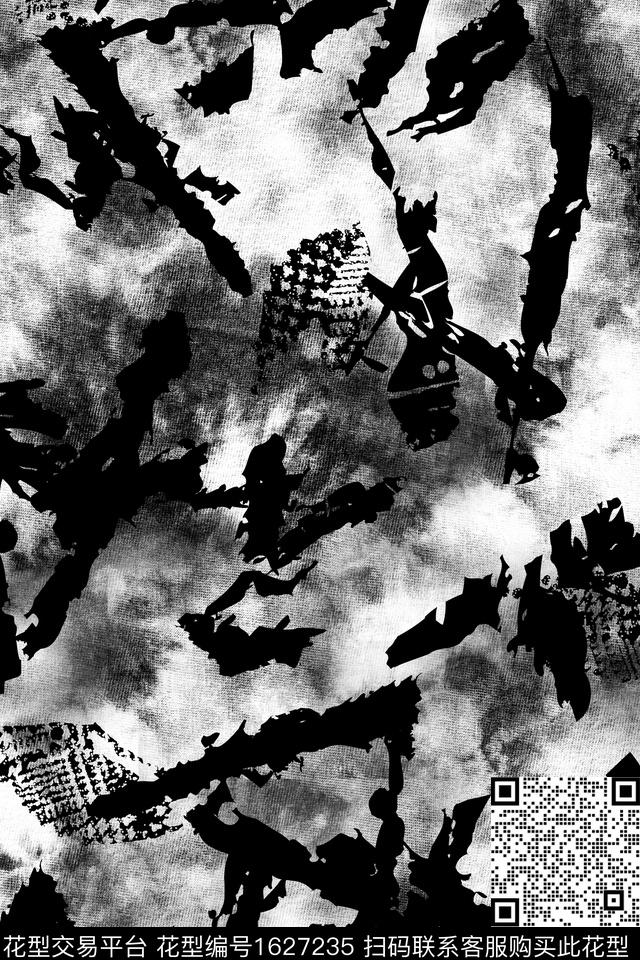 黑白花型男装抽象数码印花花型下载（图片编号: 1627235） - 瓦栏（Walan）