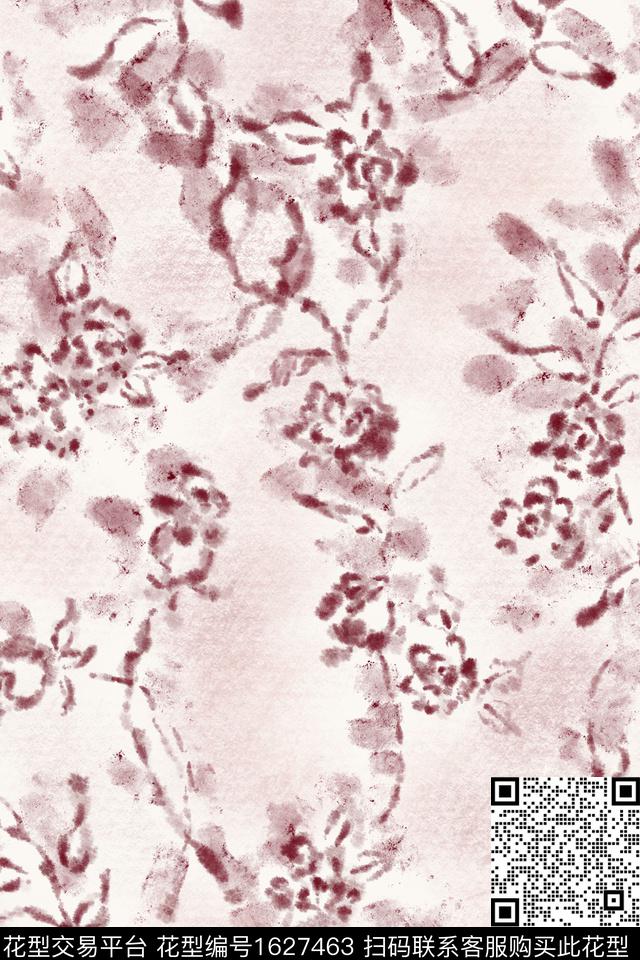 侘寂花卉水彩数码印花花型下载（图片编号: 1627463） - 瓦栏（Walan）