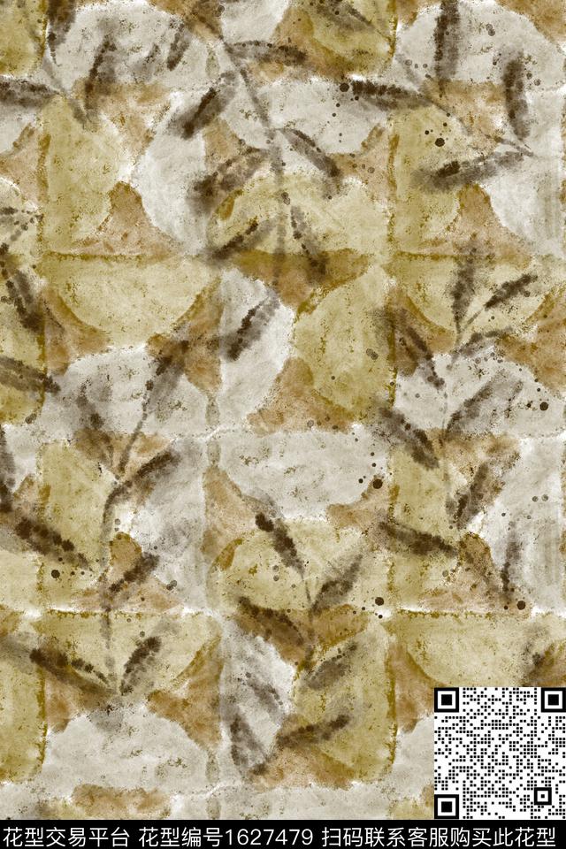 侘寂肌理绿植树叶数码印花花型下载（图片编号: 1627479） - 瓦栏（Walan）