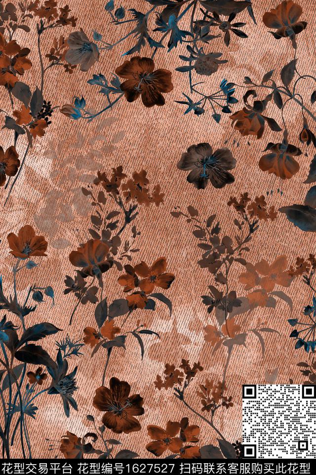 真丝花卉影花数码印花花型下载（图片编号: 1627527） - 瓦栏（Walan）