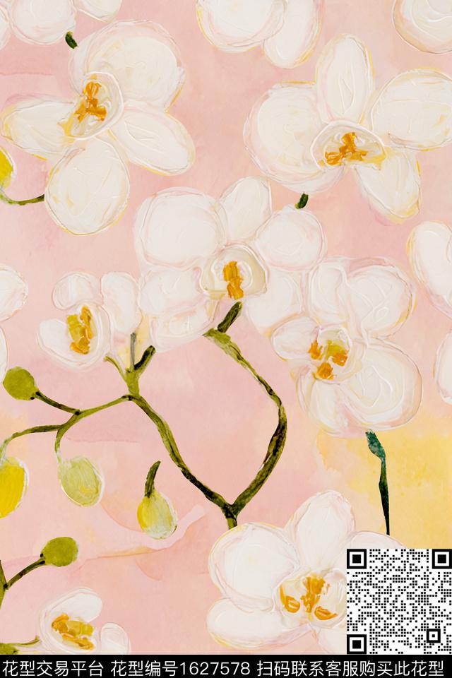 花卉油画花型大花数码印花花型下载（图片编号: 1627578） - 瓦栏（Walan）