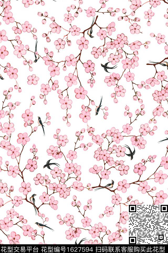 中国风梅花国画数码印花花型下载（图片编号: 1627594） - 瓦栏（Walan）