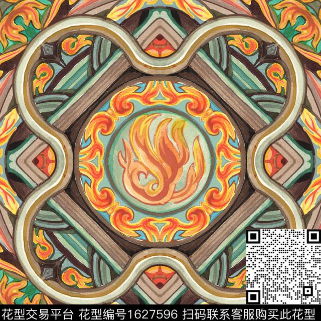 中国风围巾传统纹样数码印花花型下载（图片编号: 1627596） - 瓦栏（Walan）