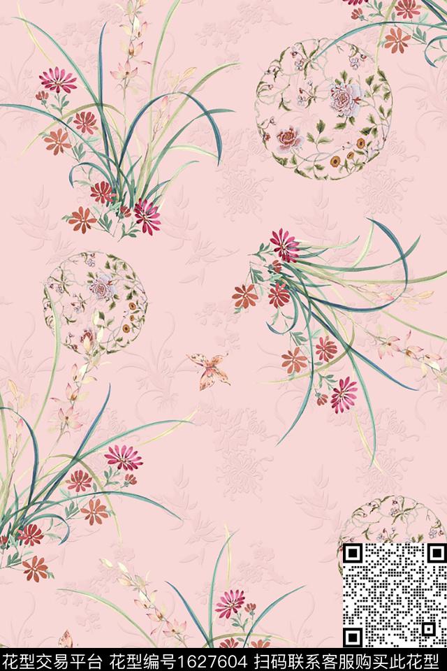 中国风兰花国画数码印花花型下载（图片编号: 1627604） - 瓦栏（Walan）