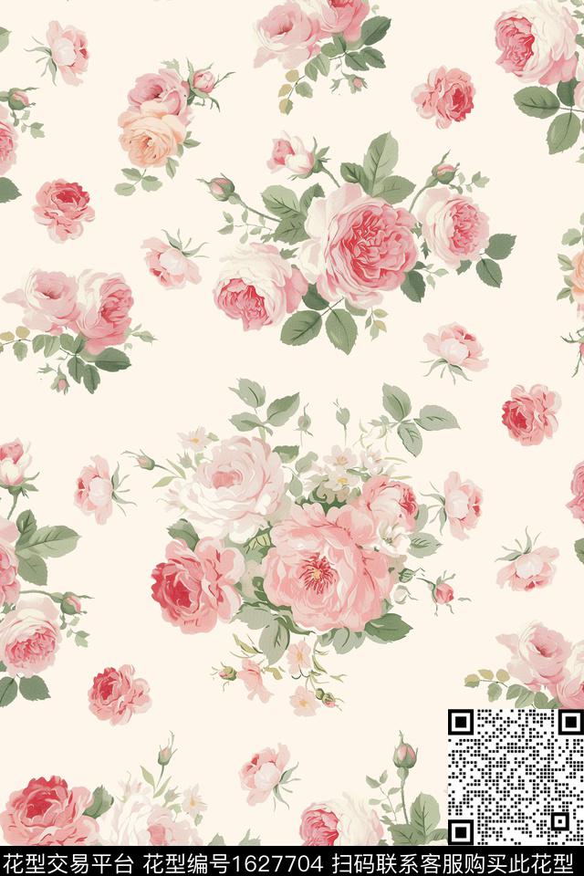 花卉水彩花卉满版散花数码印花花型下载（图片编号: 1627704） - 瓦栏（Walan）