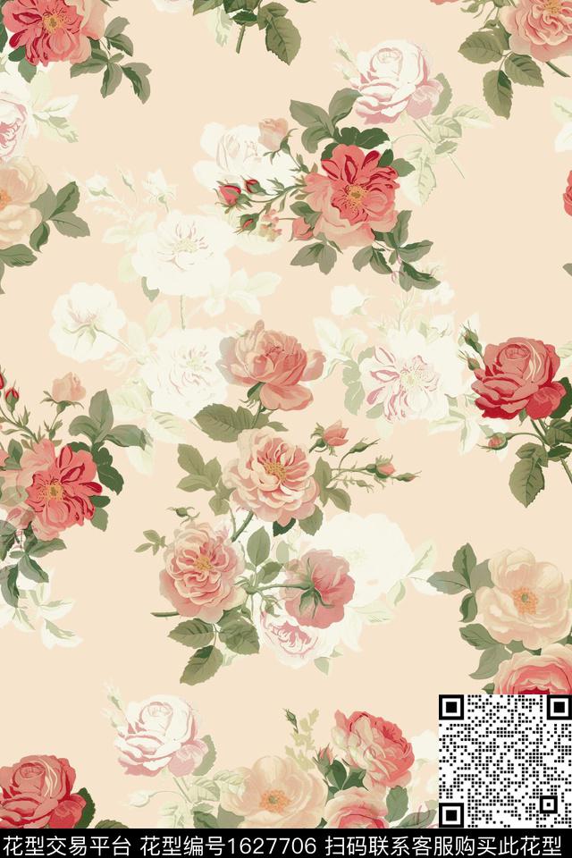花卉水彩花卉影花数码印花花型下载（图片编号: 1627706） - 瓦栏（Walan）