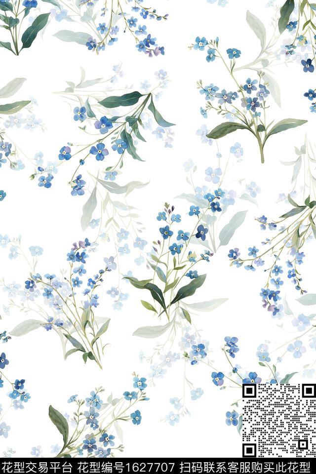 水彩花卉花卉白底花数码印花花型下载（图片编号: 1627707） - 瓦栏（Walan）