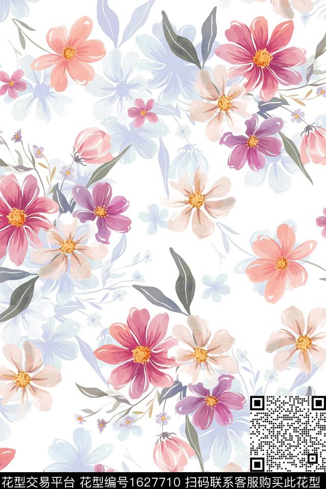 水彩花卉花卉影花数码印花花型下载（图片编号: 1627710） - 瓦栏（Walan）