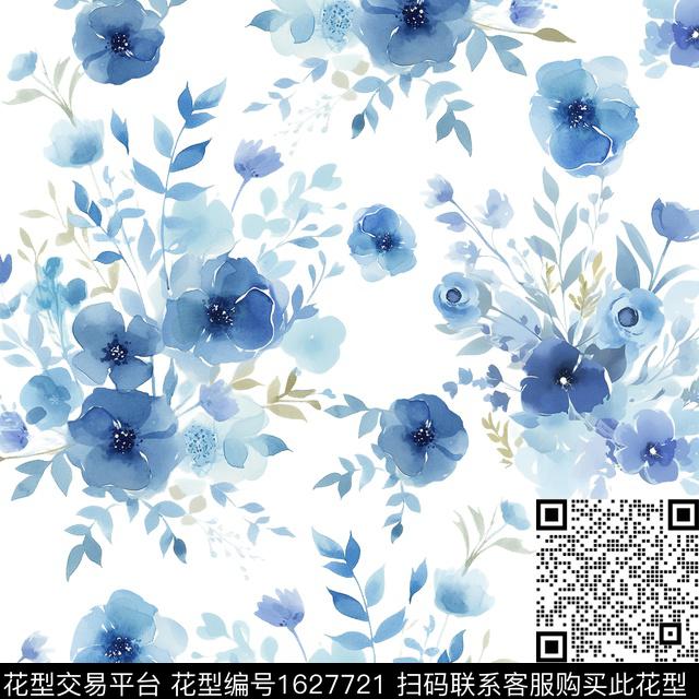 白底花水彩花卉花卉数码印花花型下载（图片编号: 1627721） - 瓦栏（Walan）