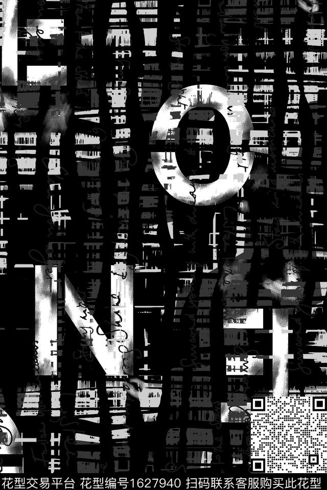 黑白花型男装字母数码印花花型下载（图片编号: 1627940） - 瓦栏（Walan）