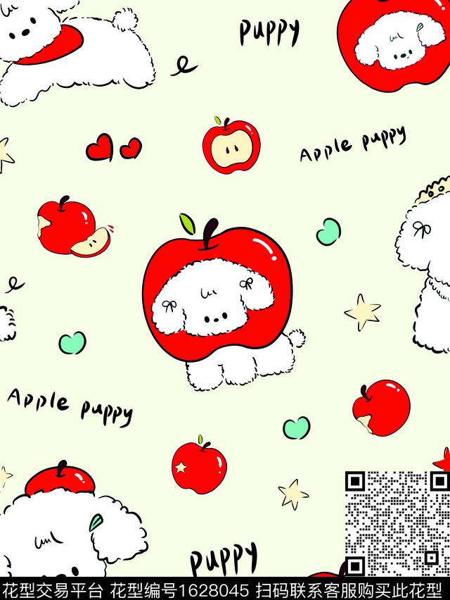 卡通动物狗苹果传统印花花型下载（图片编号: 1628045） - 瓦栏（Walan）