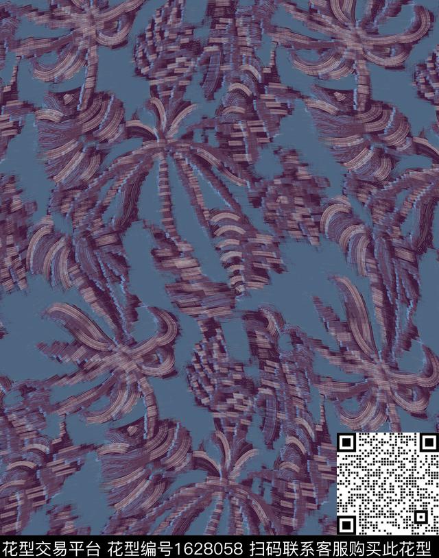植物手绘油画花型数码印花花型下载（图片编号: 1628058） - 瓦栏（Walan）