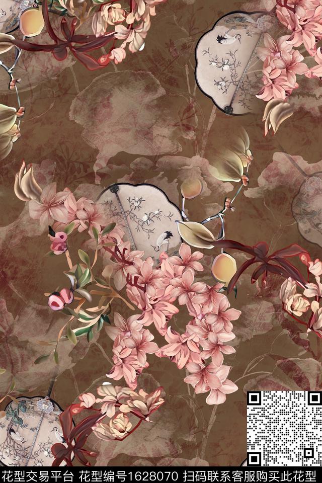 中国风花卉扇子数码印花花型下载（图片编号: 1628070） - 瓦栏（Walan）